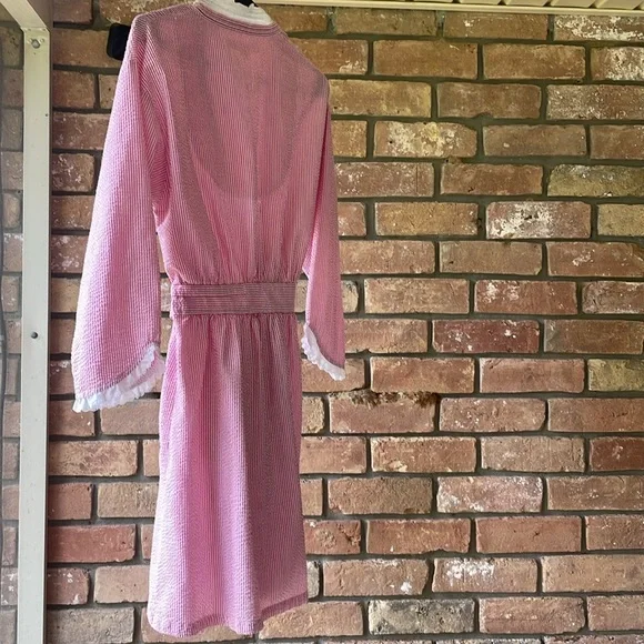 Eileen West Sweetheart Seersucker Short Robe long sleeve size S/M - Picture 2 of 7